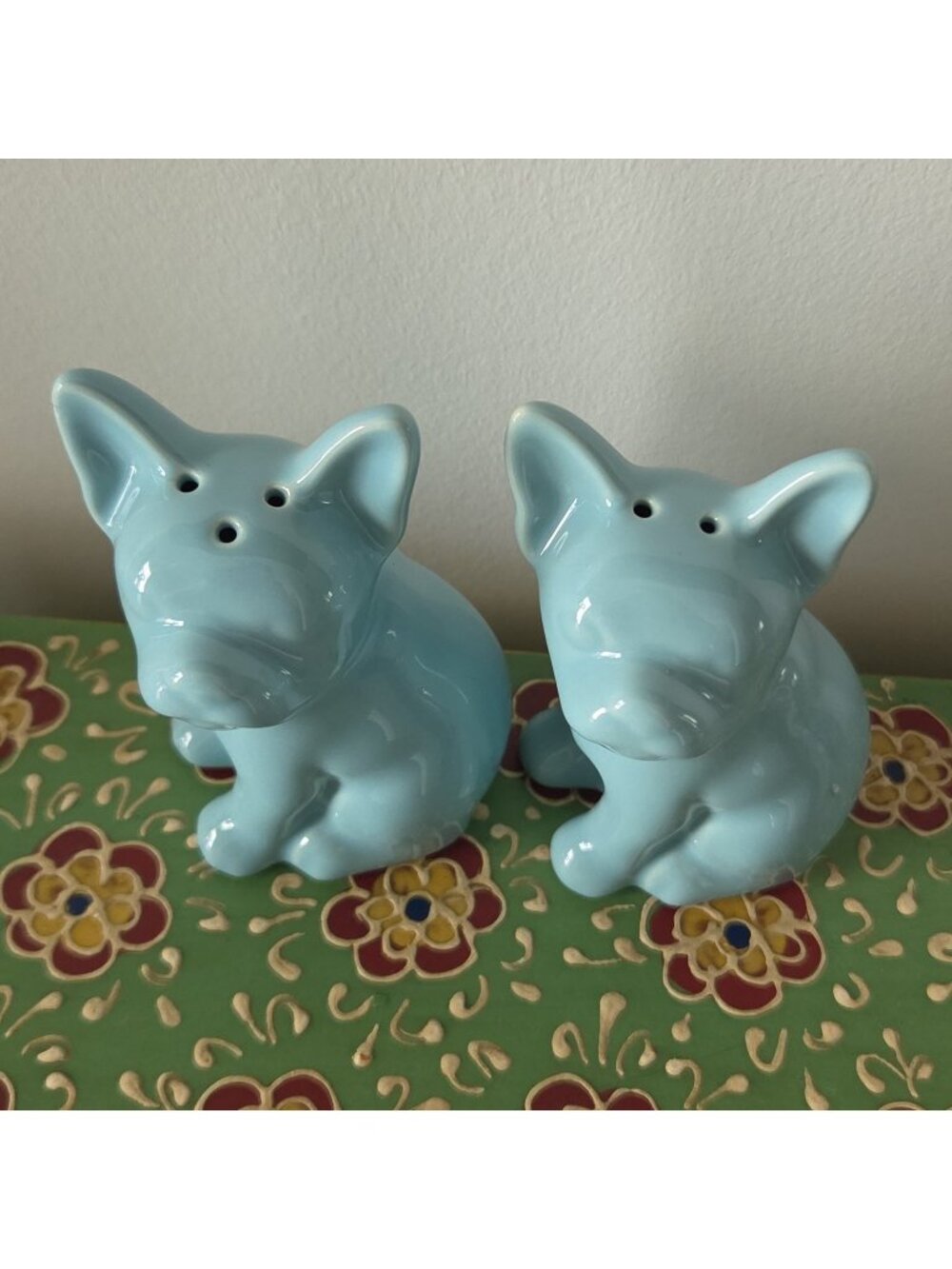 Threshold Turquoise Blue French Bulldog Salt & Pepper Shakers Set